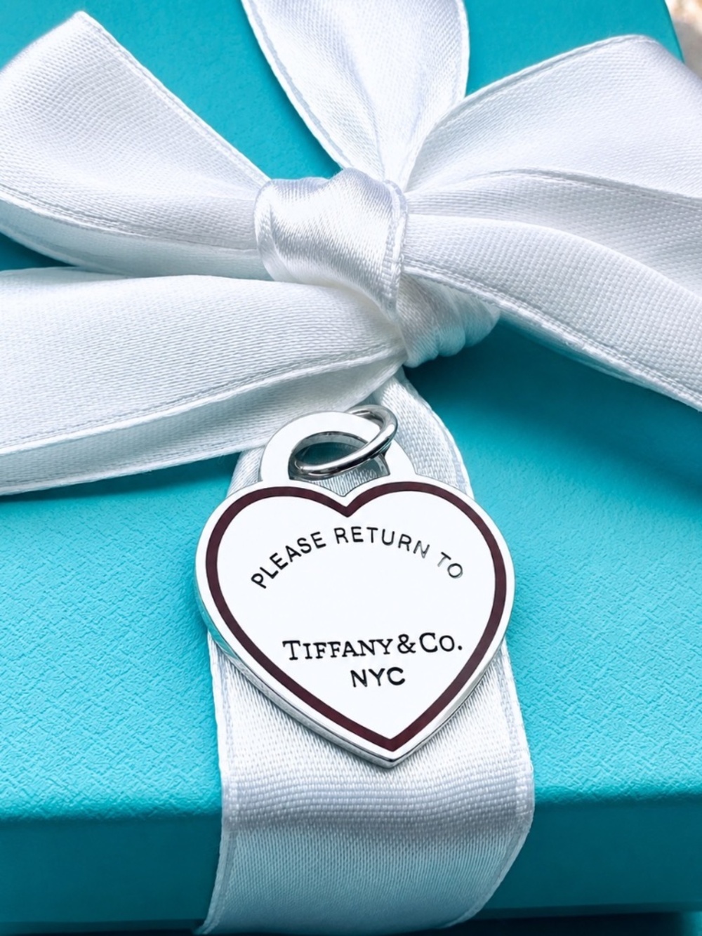 Tiffany & Co. LARGE Red Outlined Heart Tag Charm Pendant in Silver